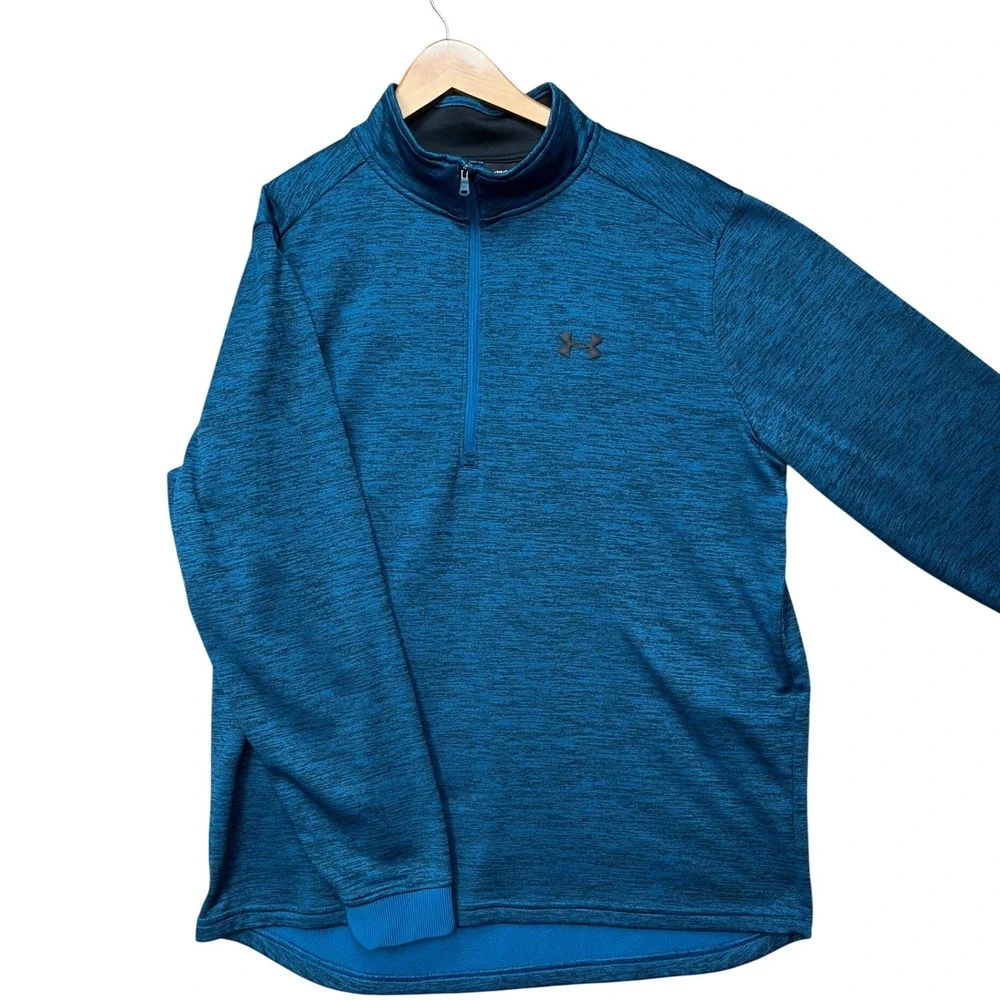 Under Armour Pullover Men XL Blue Spce Dye 1/4 Zip ColdGear Loose Fit Fleece EUC